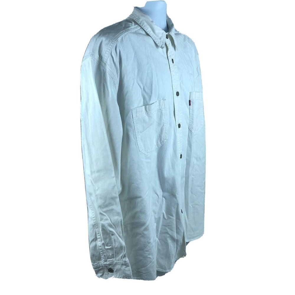 Vintage 90s Levi's White Denim Jean Shirt Metal Buttons Up Men's Large - Picture 4 of 9